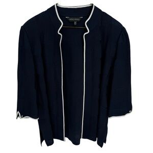 Ming Wang Jacket size M Open Front Lagenlook Mid Length Textured Knit Navy Blue